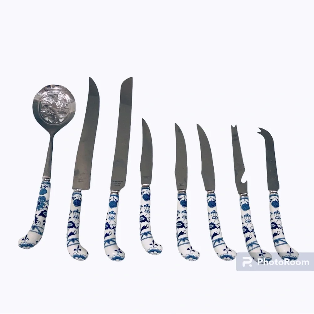 Vintage House of Prill England Cutlery Serving Set Porcelain Stainless Steel